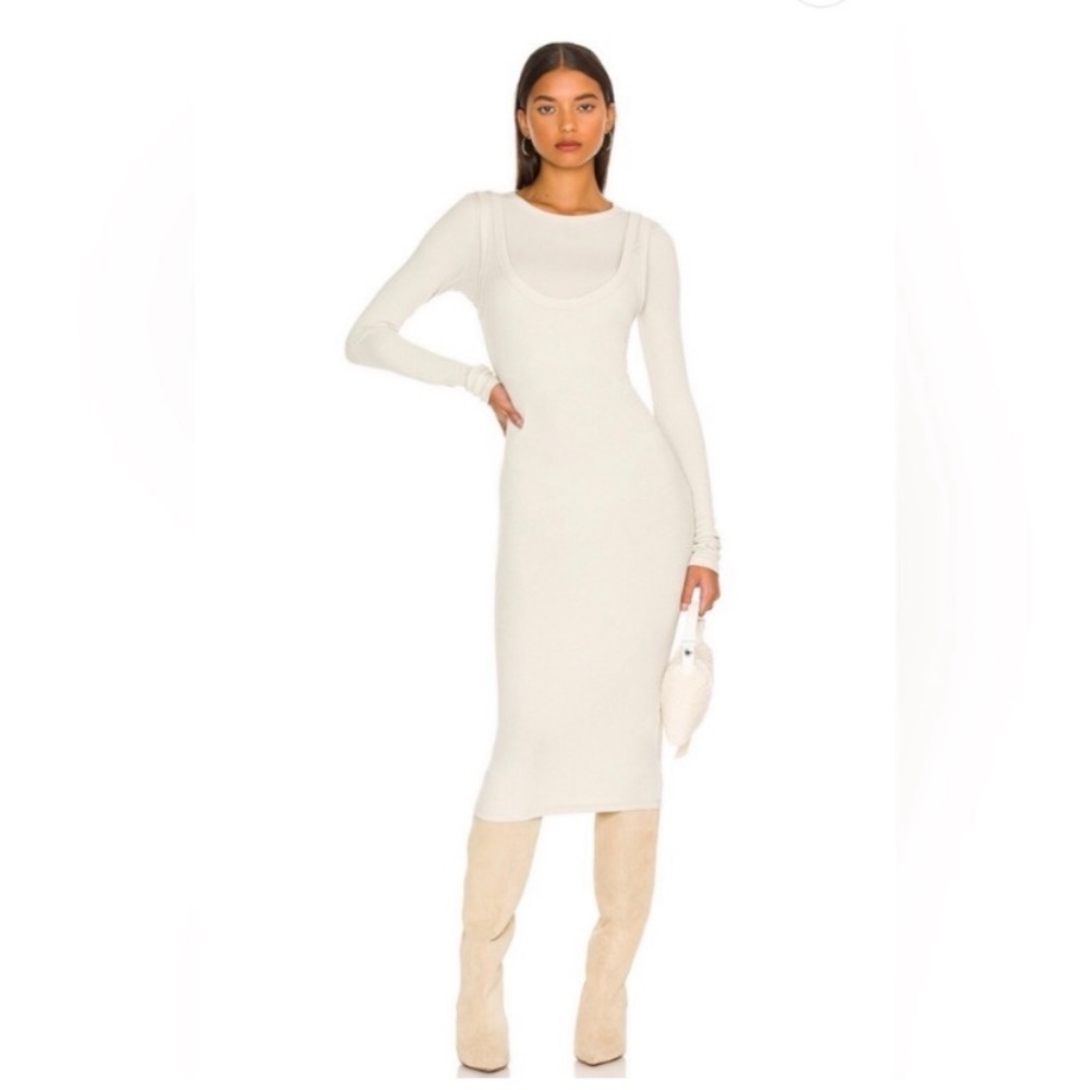 The Line by K Dress Abdiel Midi Ribbed Bodycon in Cement